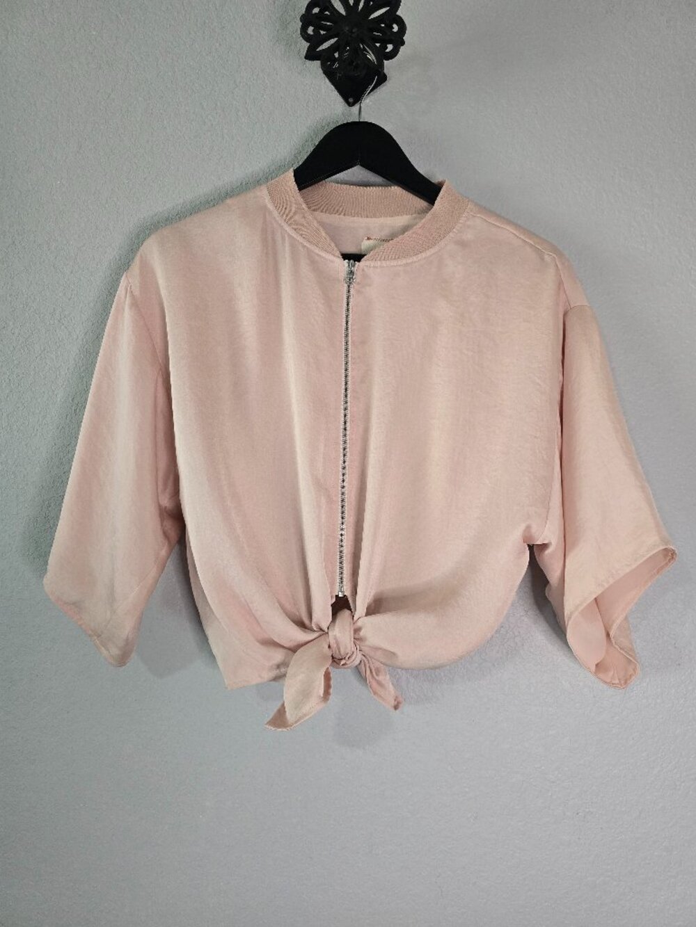 Hei Hei Anthropologie Blush Pink Tie-Front Kimono Bomber Jacket Size X-Small